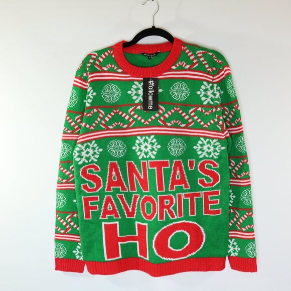 FollowMe Ugly Christmas Sweater Santas Favorite Ho Green Red White - Picture 13 of 13
